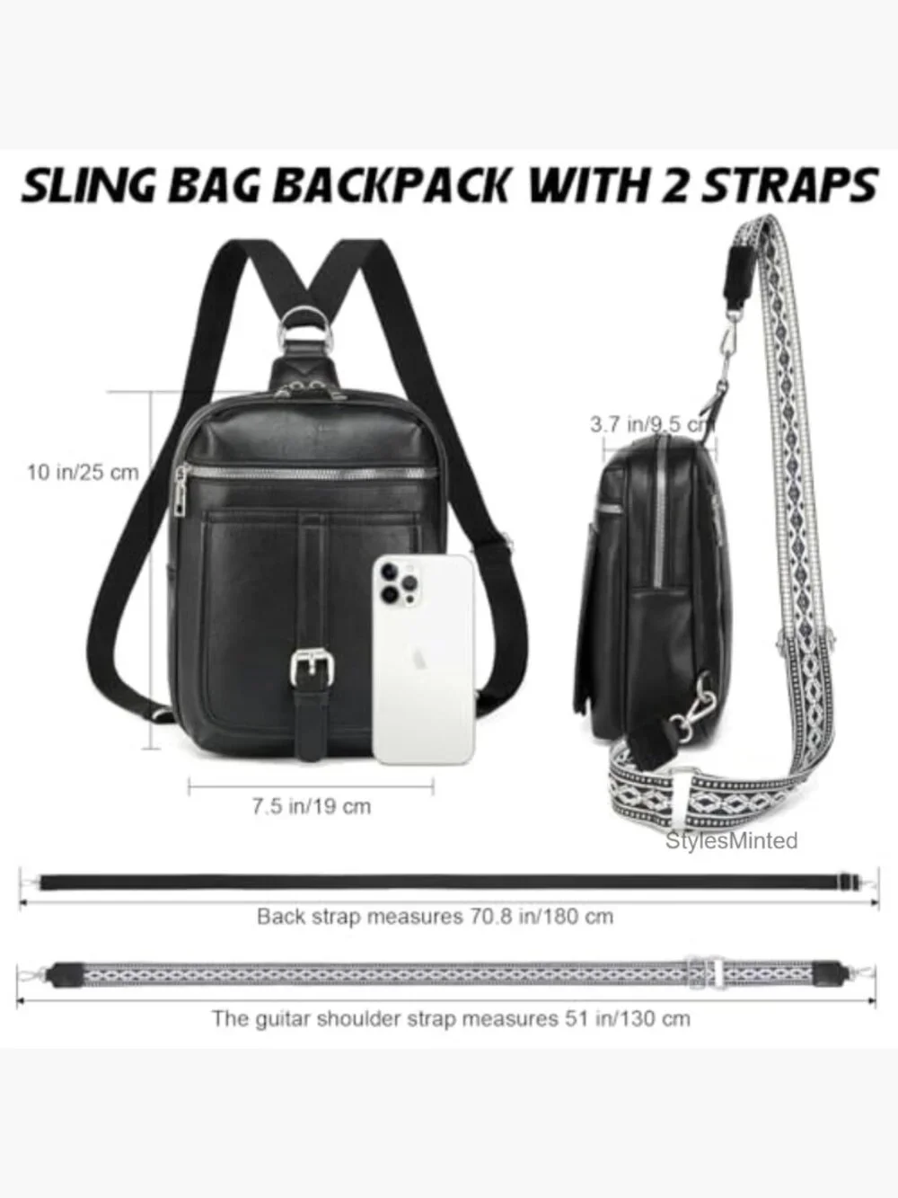 Mini Diaper Bag Crossbody Sling Purse 5-in-1 Vegan Leather Backpack